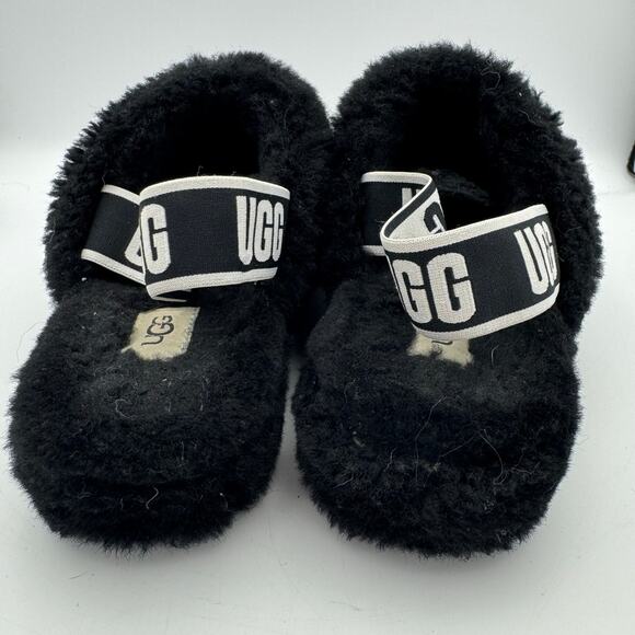 UGG Fluff Yeah Slide Black Sheepskin Slippers Women’s 9 Fuzzy Platform Sandals - Picture 6 of 10